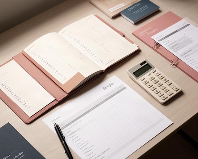 Escritorio ordenado con agenda abierta, calculadora y hojas de presupuesto financiero